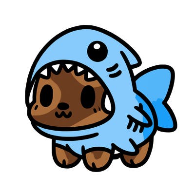 cute dog wearing a shark costume