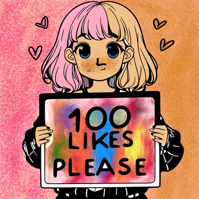 a girl holding a sign saying 100 likes please
