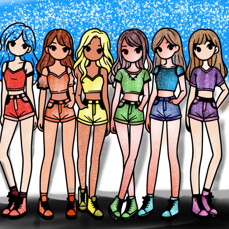 a group of girls wearing crop tops and shorts