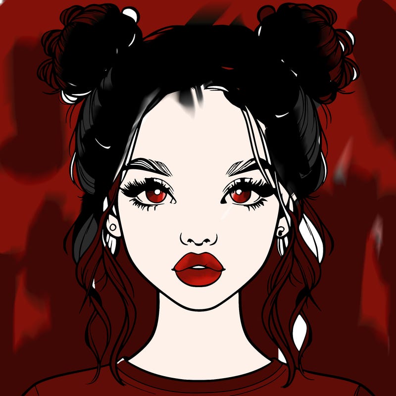 realistic girl with two buns in hair and lips