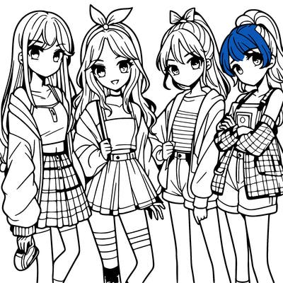 teen manga girls group of 4