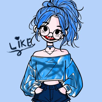 girl with a messy ponytail glasses a baggy crop top and jean shorts