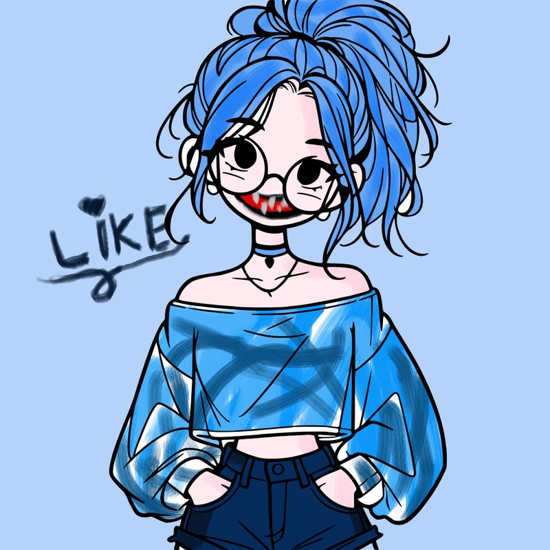 girl with a messy ponytail glasses a baggy crop top and jean shorts