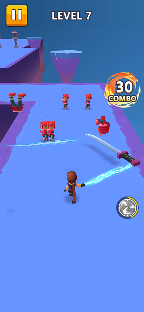 Blade Force 3D - A samurai warrior controls a large katana with blue lightning effects in the Blade Force 3D mobile game