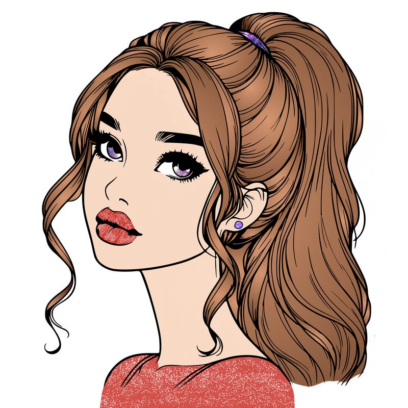 realistic girl with a ponytail on her hair and lips