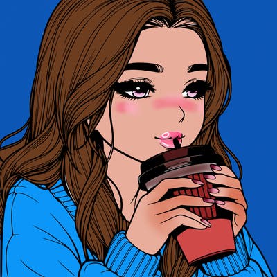 realistic girl drinking coffee