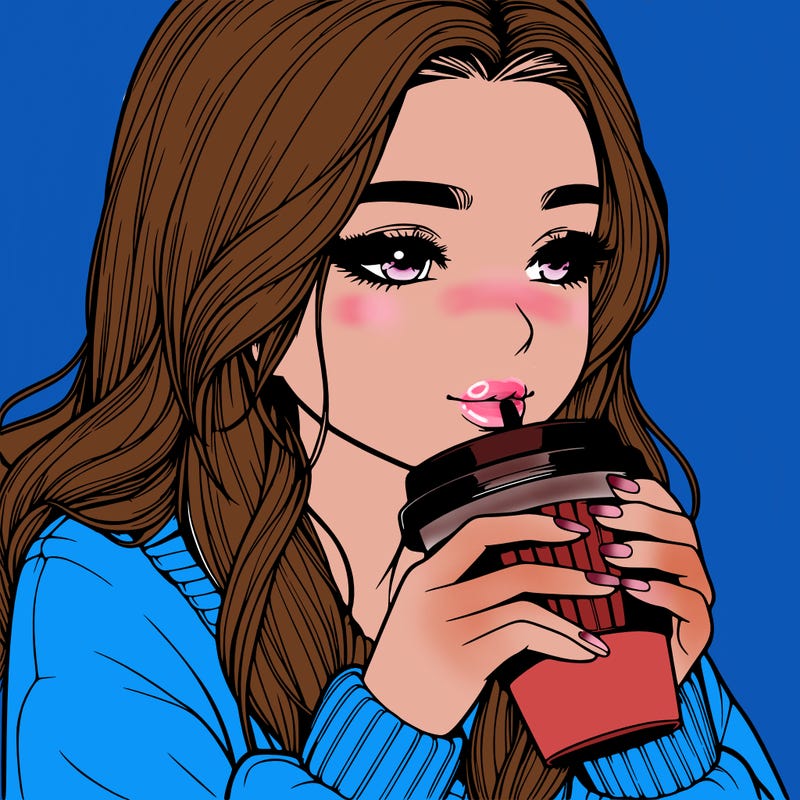 realistic girl drinking coffee