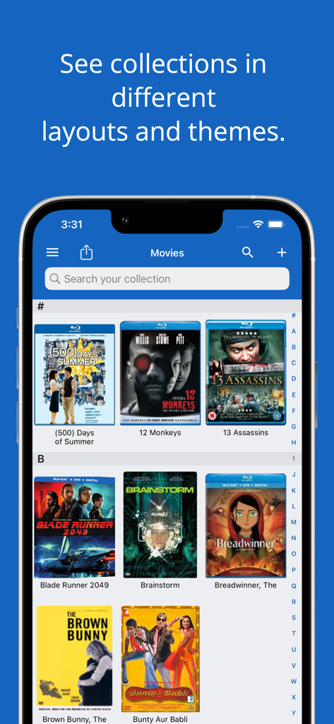 iCollect Movies: DVD Tracker - La aplicación iCollect Películas muestra una colección de películas en un diseño de cuadrícula con pósters y títulos