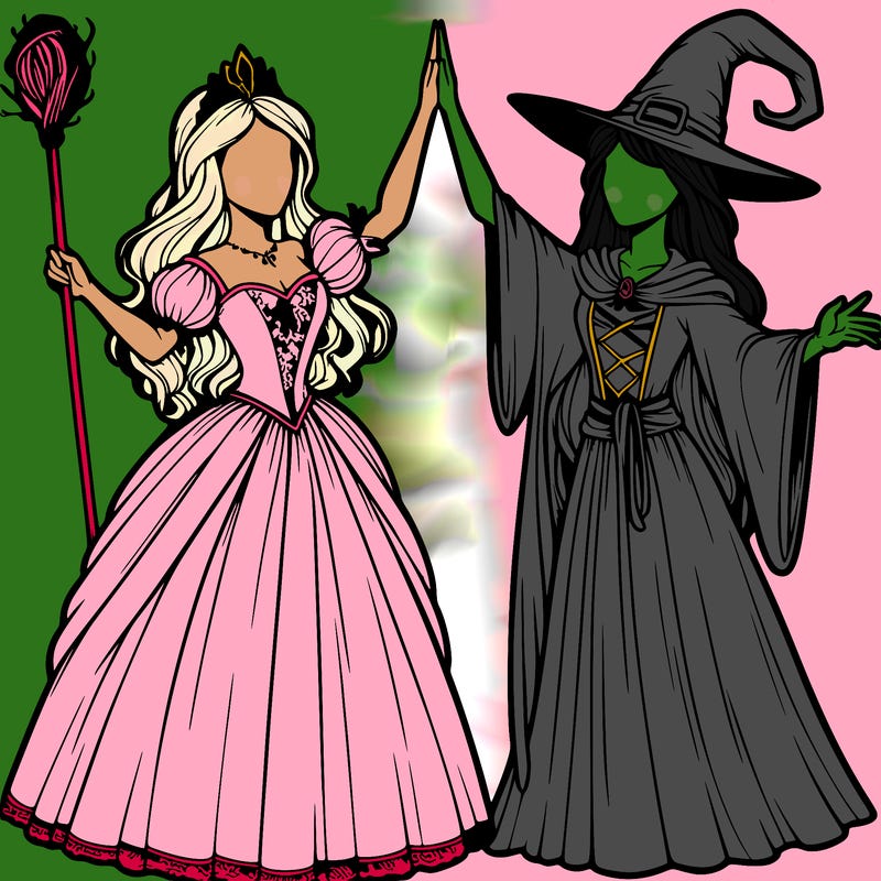 detailed realistic split of a princess and a witch
