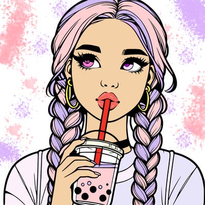 realistic girl with braided hair drinking boba