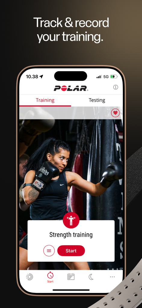 Polar Flow mobile app interface showing the start screen for a strength training session.