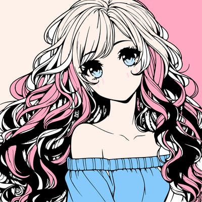 realistic, anime girl with really long curly hair
