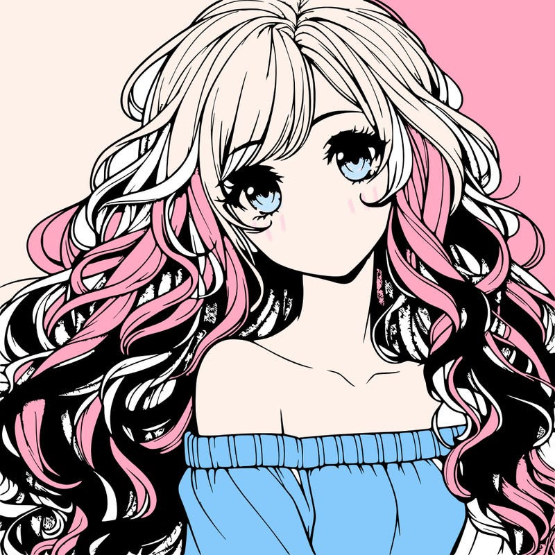 realistic, anime girl with really long curly hair