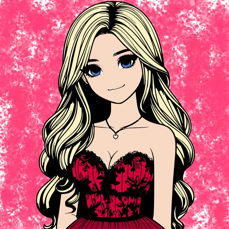 realistic girl with long hair and pretty prom dress