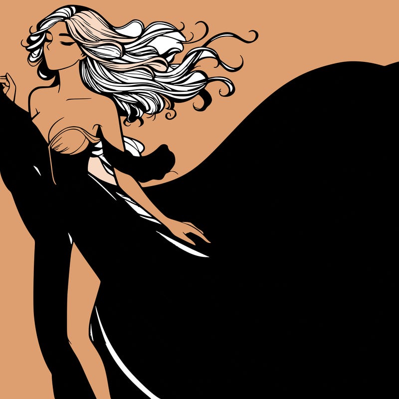 realistic woman in dress flowing the the wind