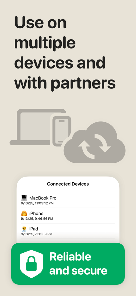 Spending Tracker - Money Flow - Interface showing multiple devices synced with the Spending Tracker app