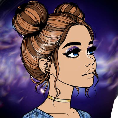 realistic girl with buns on the top of her head