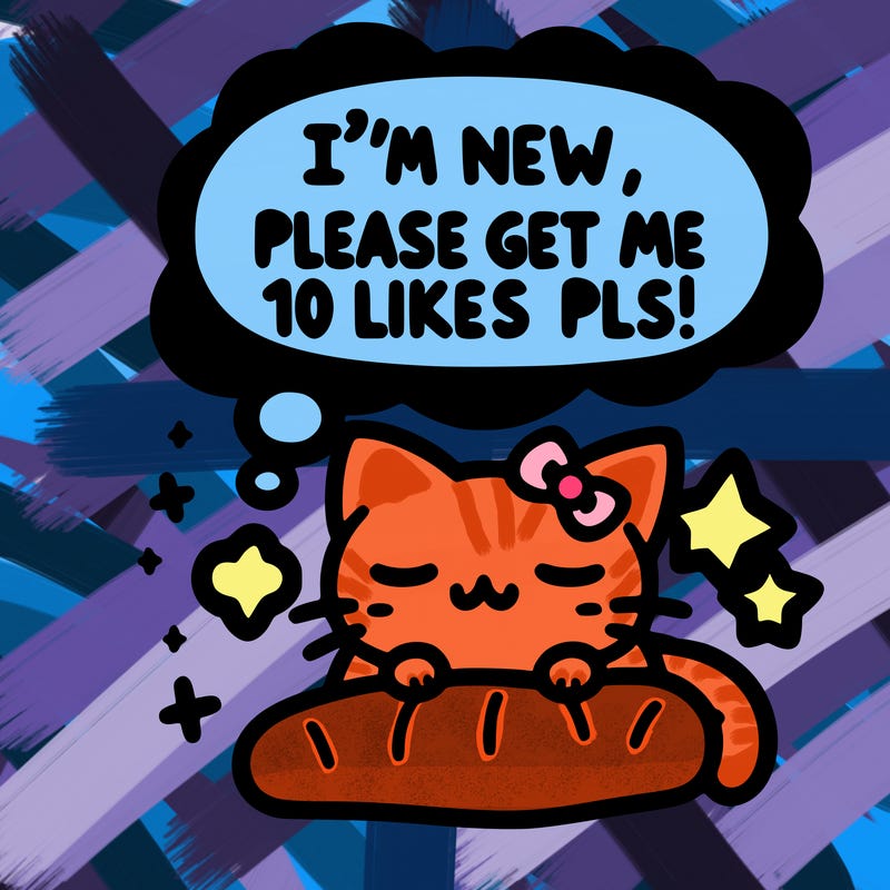 kitty taking a nap dream talking and saying "i'm new, please get me at least 10 likes pls!!"