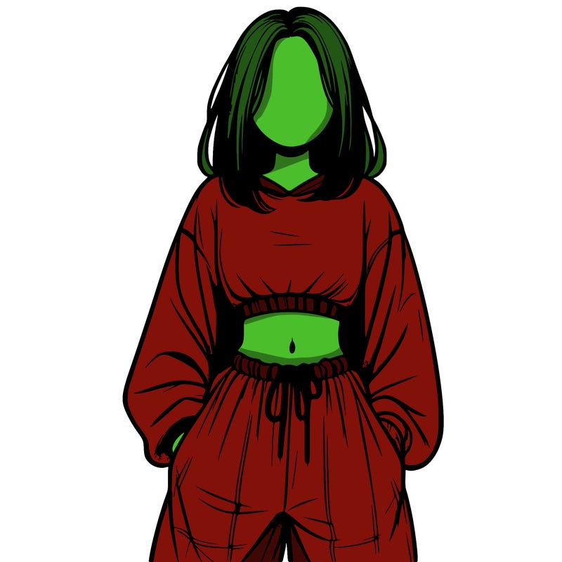 realistic girl faceless with baggy pants and a crop top