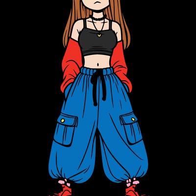 girl in a crop top and baggy pants