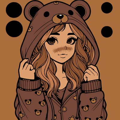 realistic girl in a animal pjs hoodie