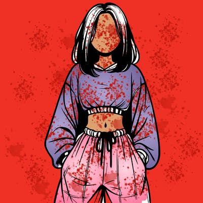 realistic girl faceless with baggy pants and a crop top