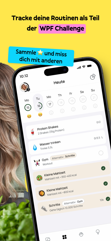 WPF Coaching mobile app dashboard for tracking daily fitness routines and challenges