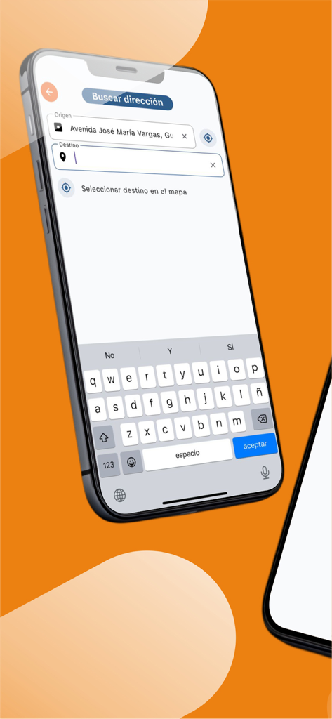 Roda Rides - Smartphone screen showing the Roda Rides app destination search interface with a digital keyboard.