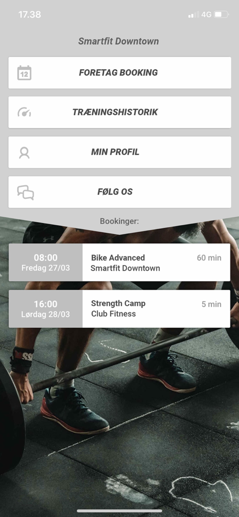 Sport Solution Booking - Main dashboard of the Sport Solution Booking app showing gym class schedules and user profile options