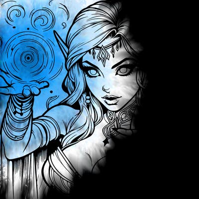 realistic scary beautiful elf sorceress casting spell