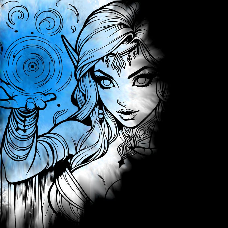 realistic scary beautiful elf sorceress casting spell