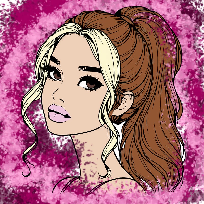 realistic girl with a ponytail on her hair and lips