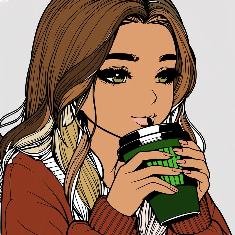 realistic girl drinking coffee