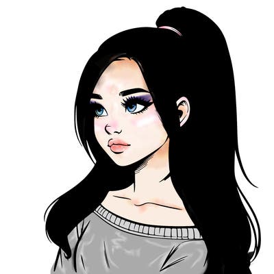 realistic girl with a high ponytail