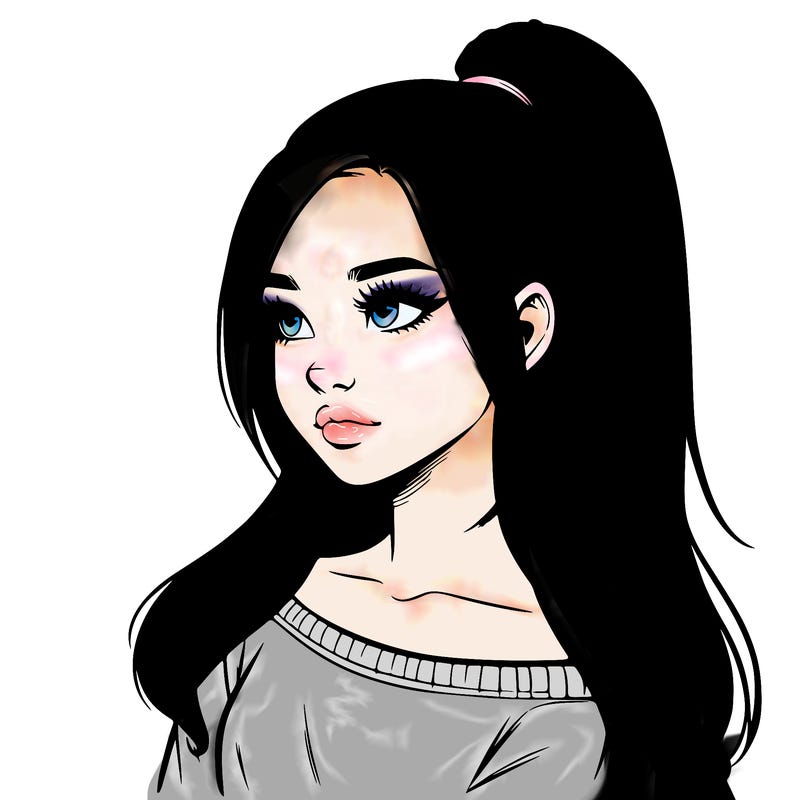 realistic girl with a high ponytail