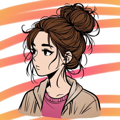 realistic teenage girl with a messy bun