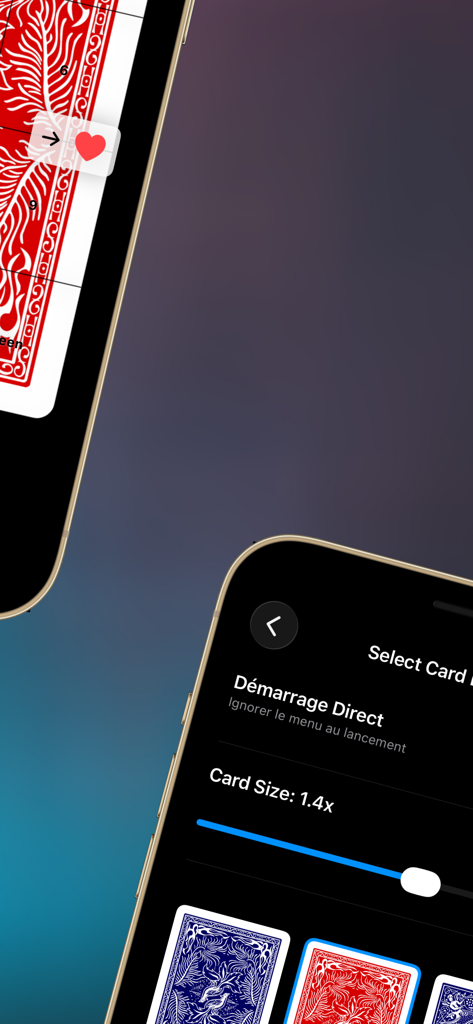 Configuración de la aplicación de magia AC2PHONE para el tamaño de la carta y diseños de dorsos de cartas personalizados
