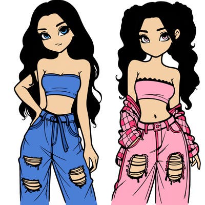 2 girls in crop tops and baggy jeans ripped