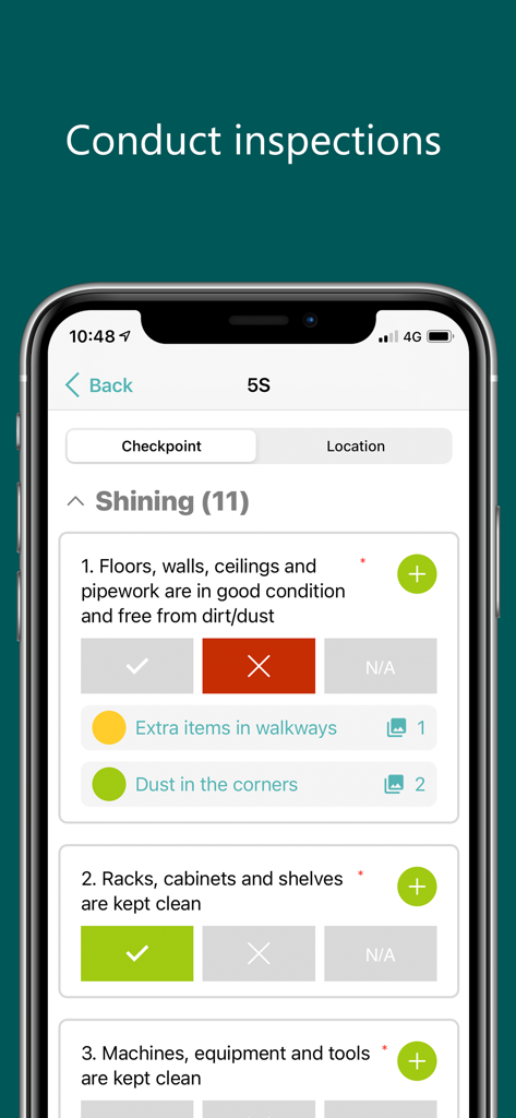 Gurufield - Gurufield mobile app interface for conducting 5S safety inspections with a digital checklist