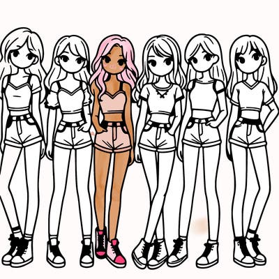 a group of girls wearing crop tops and shorts