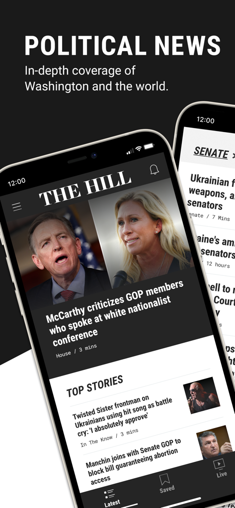 The Hill - Die Benutzeroberfläche der mobilen App von The Hill mit politischen Nachrichten und Berichterstattung aus Washington
