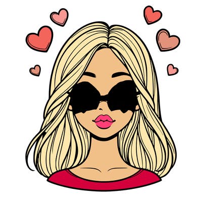 realistic girl with hearts around her head and her eyes closed