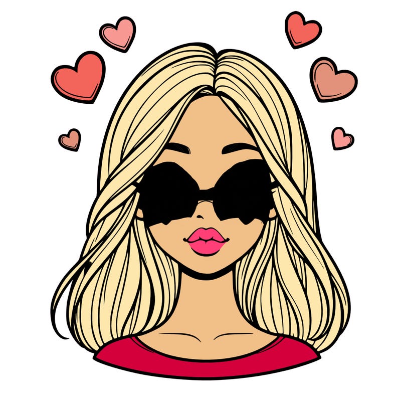 realistic girl with hearts around her head and her eyes closed