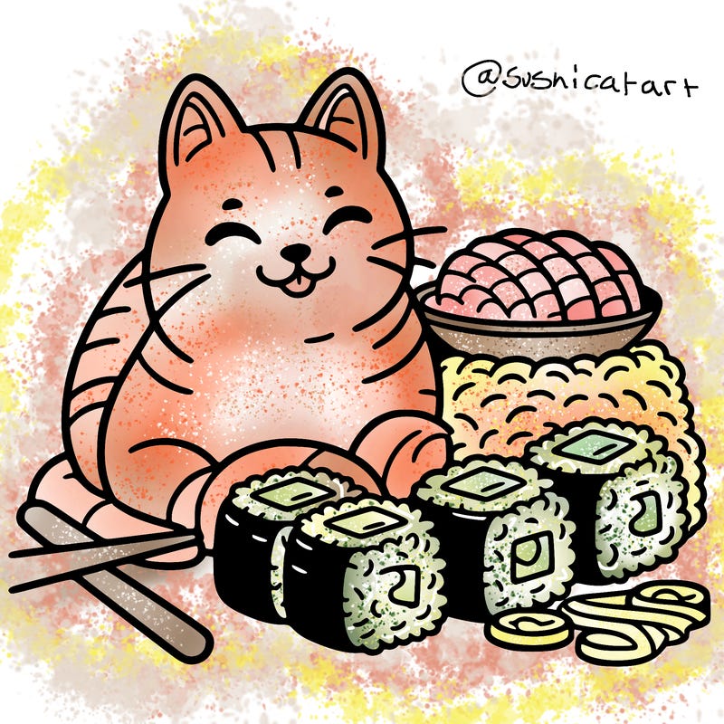 cat with sushi