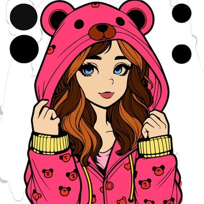 realistic girl in a animal pjs hoodie