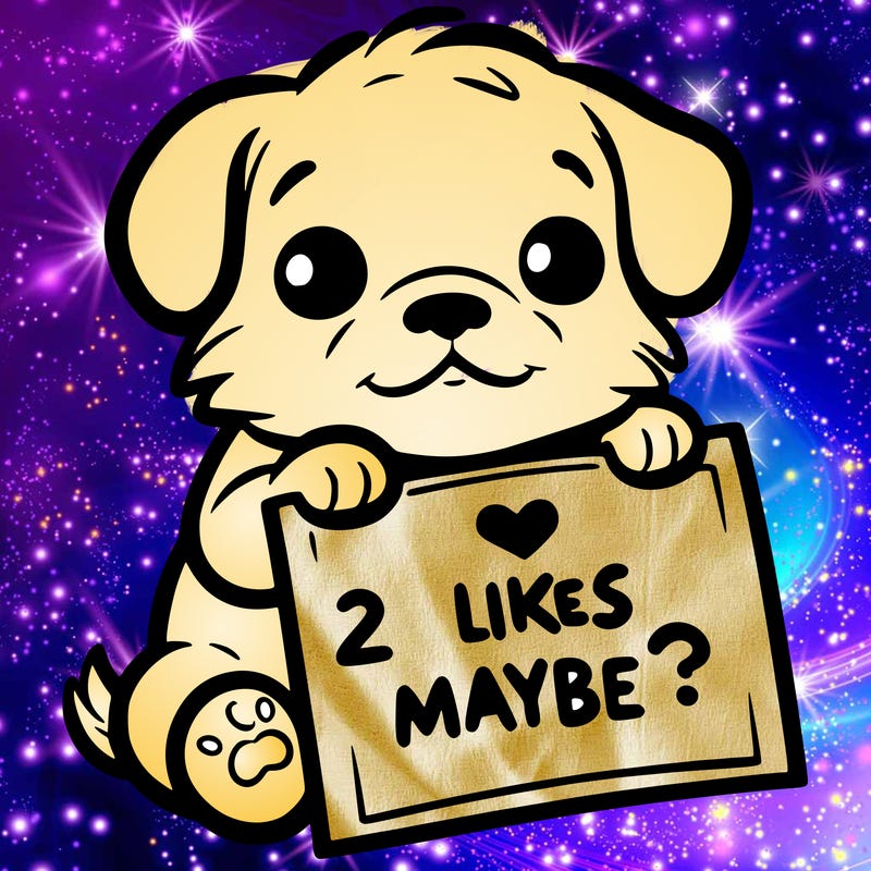 a puppy holding a sign that says 2 likes maybe?