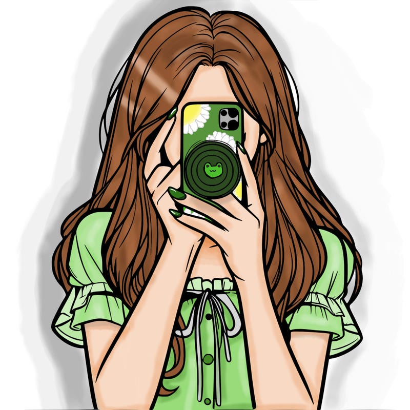 a realistic girl holding her phone taking pictures