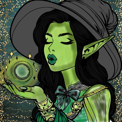 realistic elf casting a spell with lips