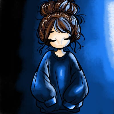 girl with baggy sweatshirt and messy bun