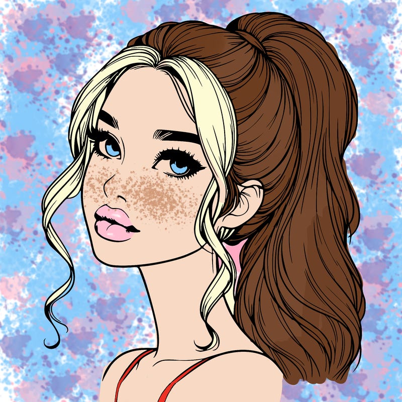 realistic girl with a ponytail on her hair and lips